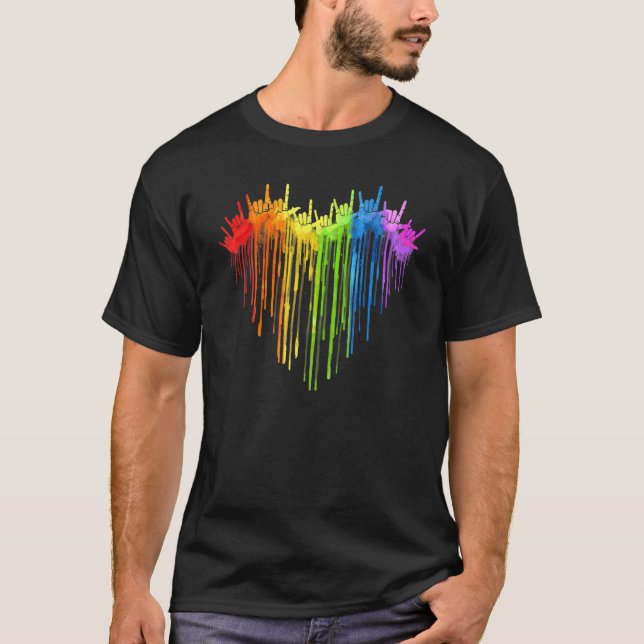 I Love You Hand Sign Rainbow Heart Asl Gay Pride L T-Shirt (Front)