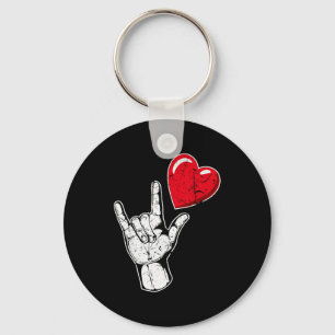 I Love You Hand Sign Valentines Day Shirt _ Langua Key Ring