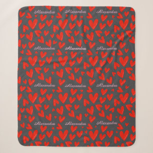 “I Love You” Heart Dark Grey Name Sherpa Blanket