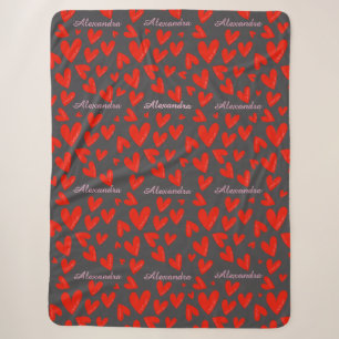 “I Love You” Heart Dark Grey Name Sherpa Blanket