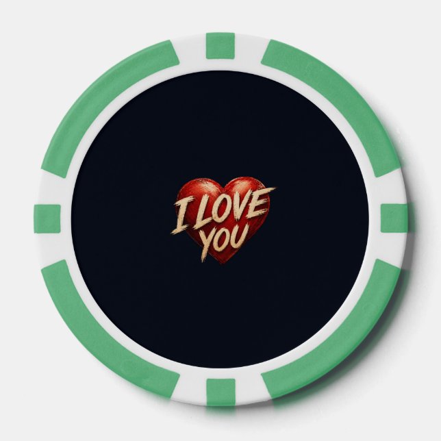 I Love You Heart Design Poker Chips (Front)
