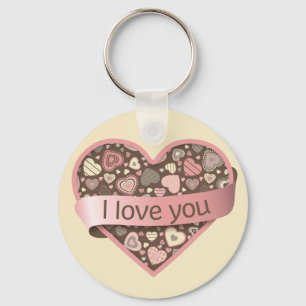 I love you heart with banner - Chocolate Dream Key Ring