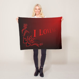 I love You , Heart with Flower and Butterfly Fleece Blanket