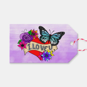 I Love You Hearts, Roses and Butterflies Gift Tags