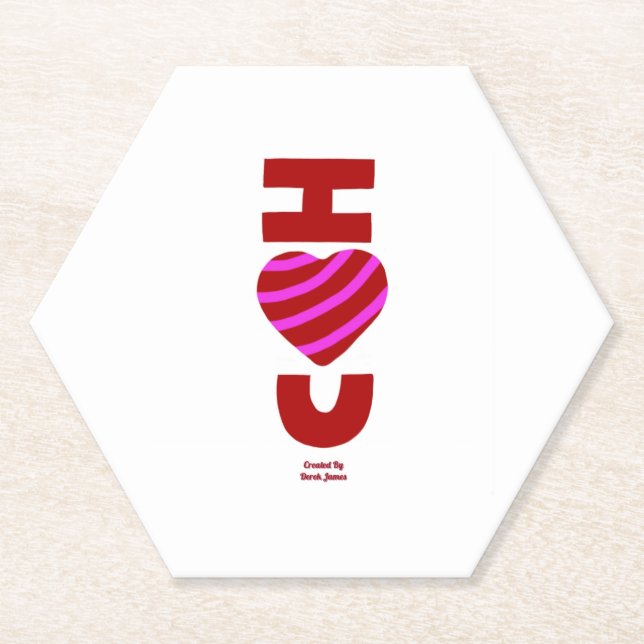 I Love You Hexagon Paper Coaster (Front)