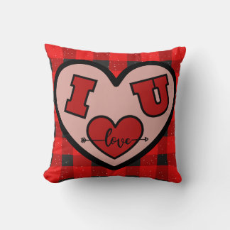 I Love You (I <3 U) Red and Black Plaid Pillow