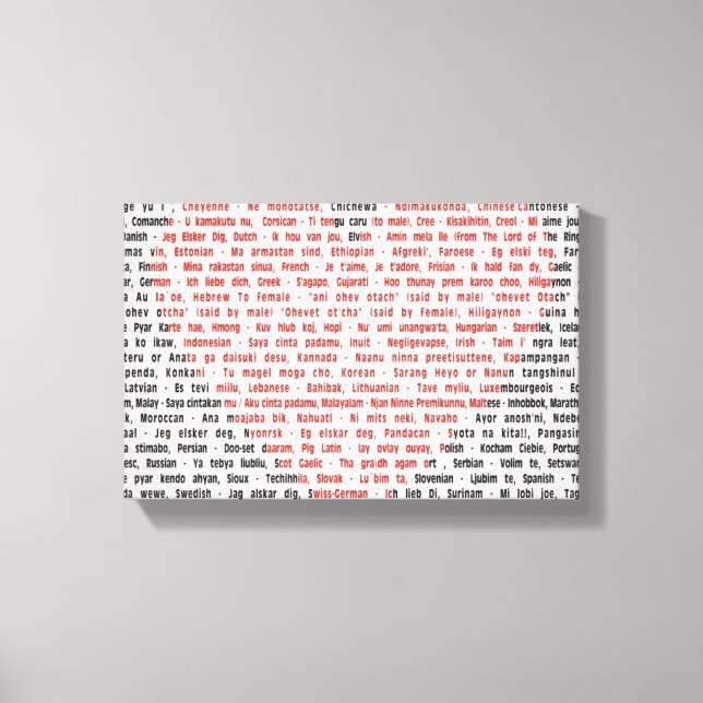 I Love You in 100 Languages Canvas Print (Front)