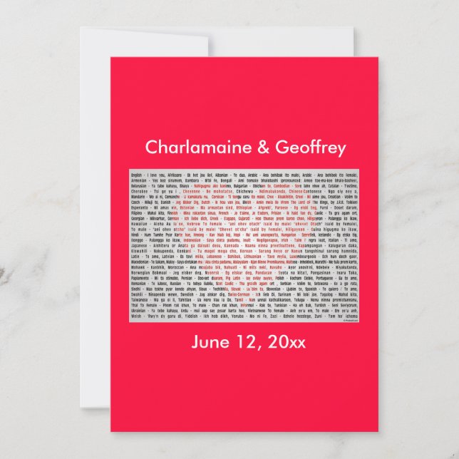 I Love You in 100 Languages red heart Holiday Card (Front)