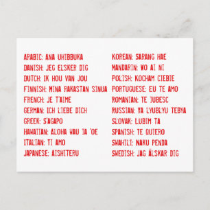 I love you in 20 different Languages Postcard