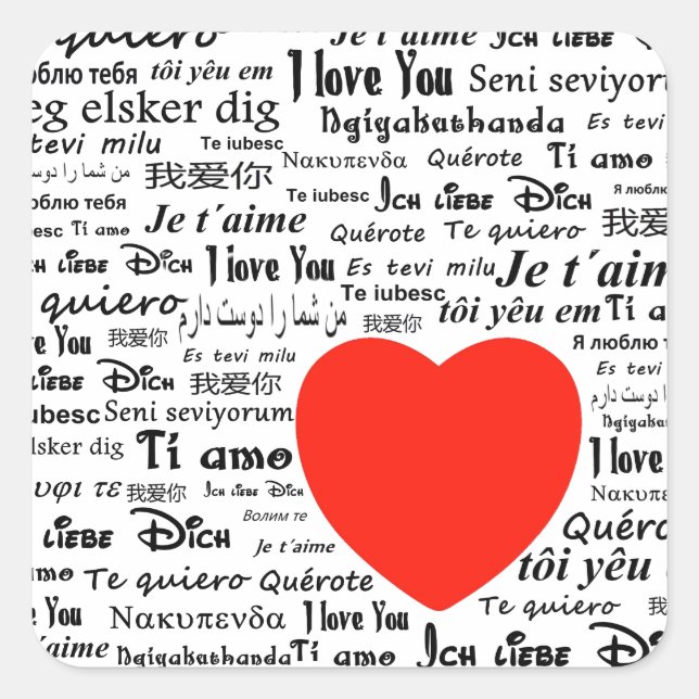 I love you in different languages square sticker (Front)