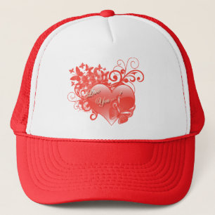 I LOVE YOU IN RED HEART TRUCKER HAT