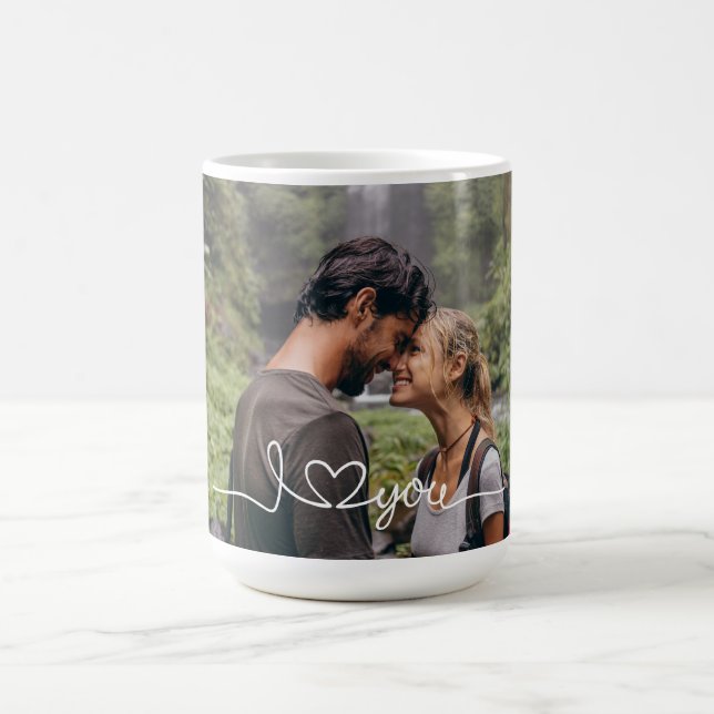 I Love You in White Script with Heart Custom Coffee Mug (Center)