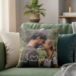 I Love You in White Script with Heart Custom Cushion