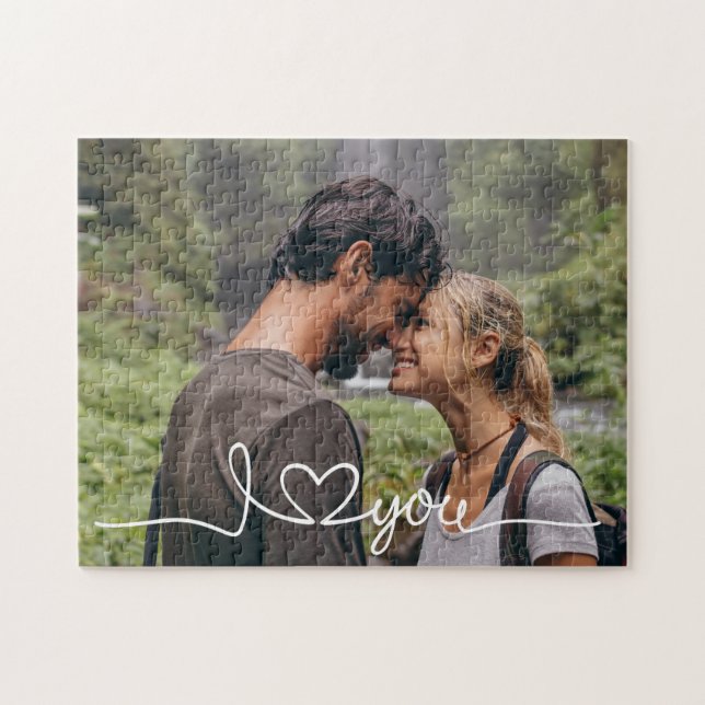I Love You in White Script with Heart Custom Jigsaw Puzzle (Horizontal)