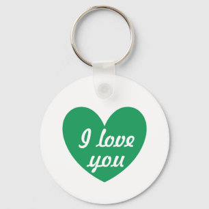 "I love you" Kelly green heart on white Key Ring