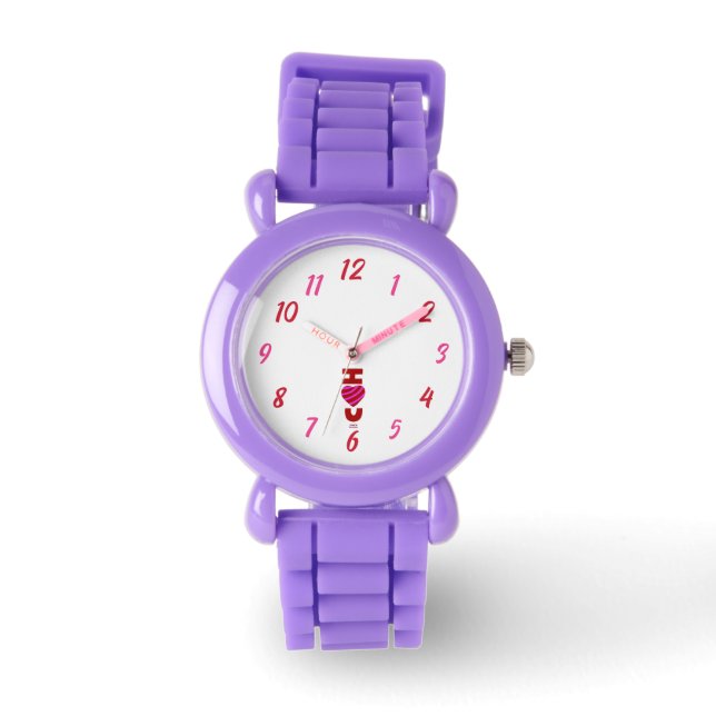 I Love You Kids Red Glitter Strap Watch (Front)