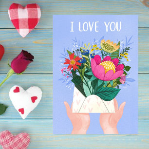 I love you l Cute Flower Envelope Valentine Holiday Card