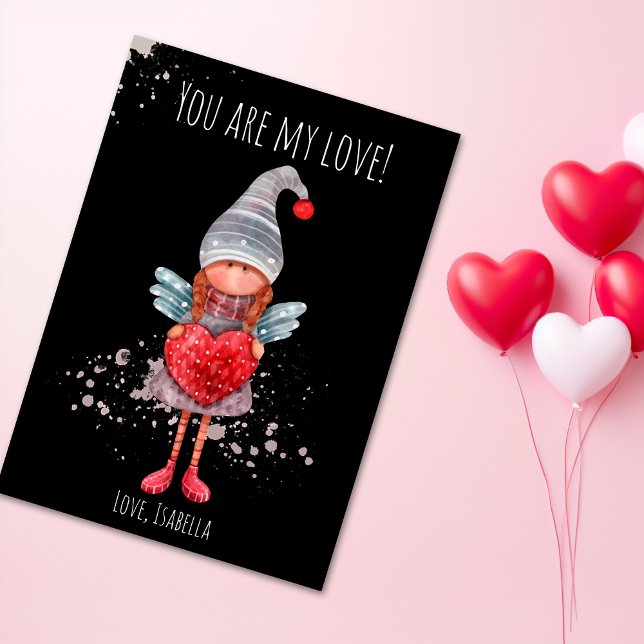 I Love You Lady Gnome With Red Heart Pun Valentine Holiday Card (Creator Uploaded)