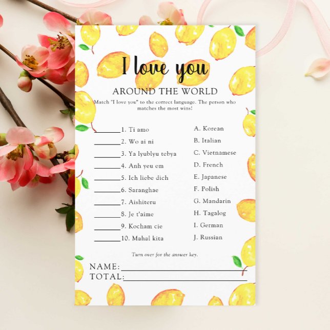 I love you Languages Bridal Shower Game Lemon  (Creator Uploaded)