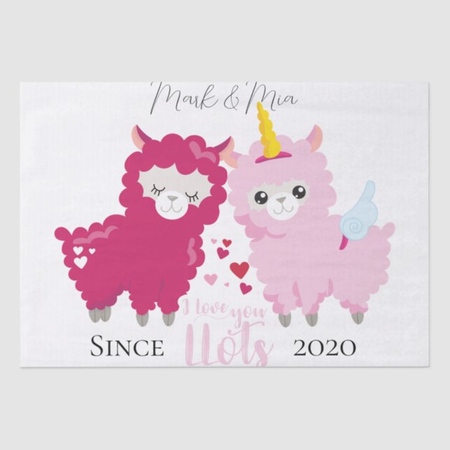 I Love You Llots Llama Customised Gift Him Her    Tissue Paper (Front)