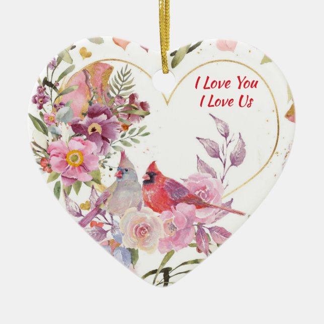 I Love You, Love Us Cardinals Ceramic Tree Decoration (Front)