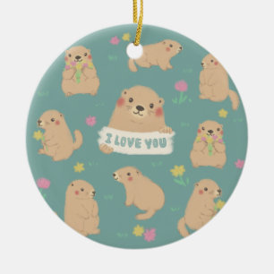 I Love You, Marmots Illustration Ceramic Tree Decoration