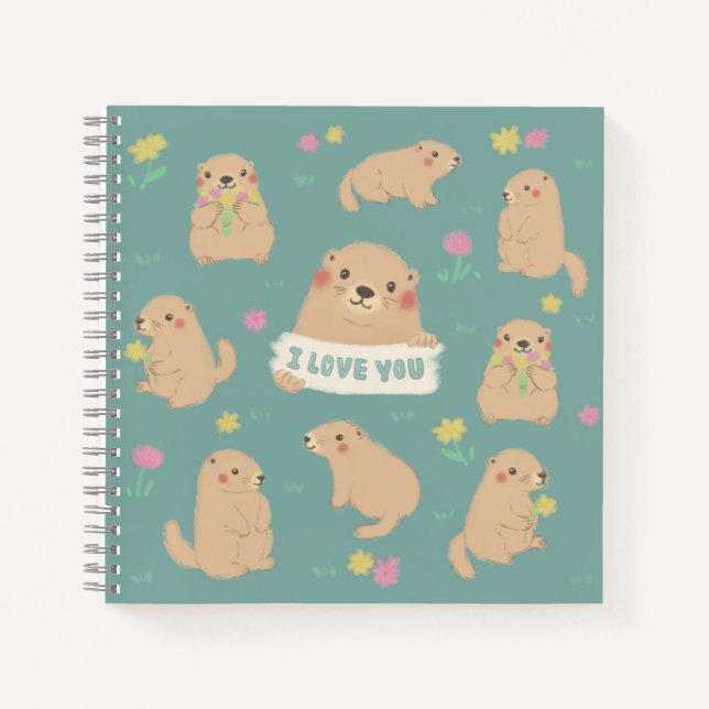 I Love You, Marmots Illustration Notebook (Front)