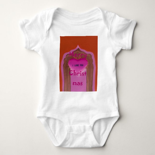 I love You Merry Christmas Heart Baby Bodysuit (Front)