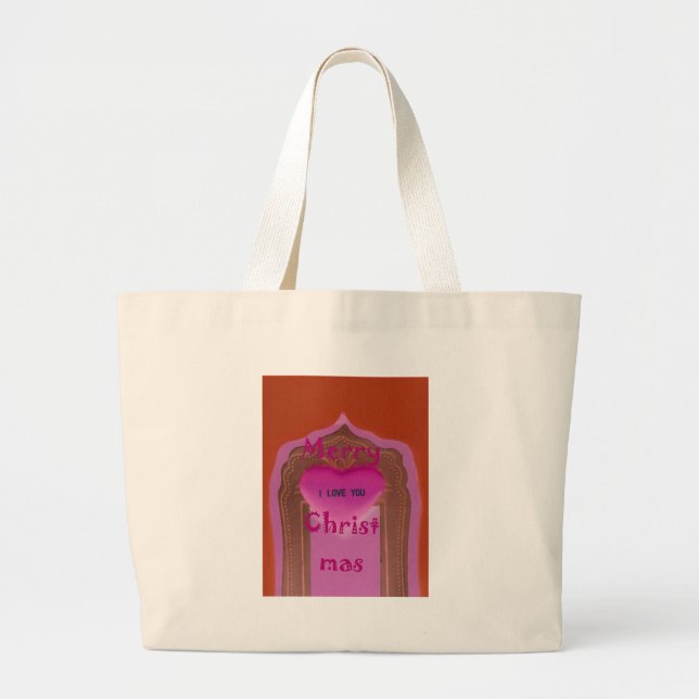 I love You Merry Christmas Heart Large Tote Bag (Front)