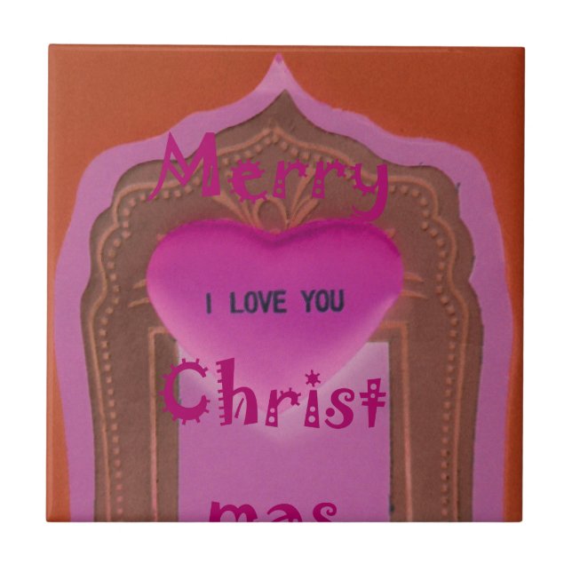 I love You Merry Christmas Heart Tile (Front)