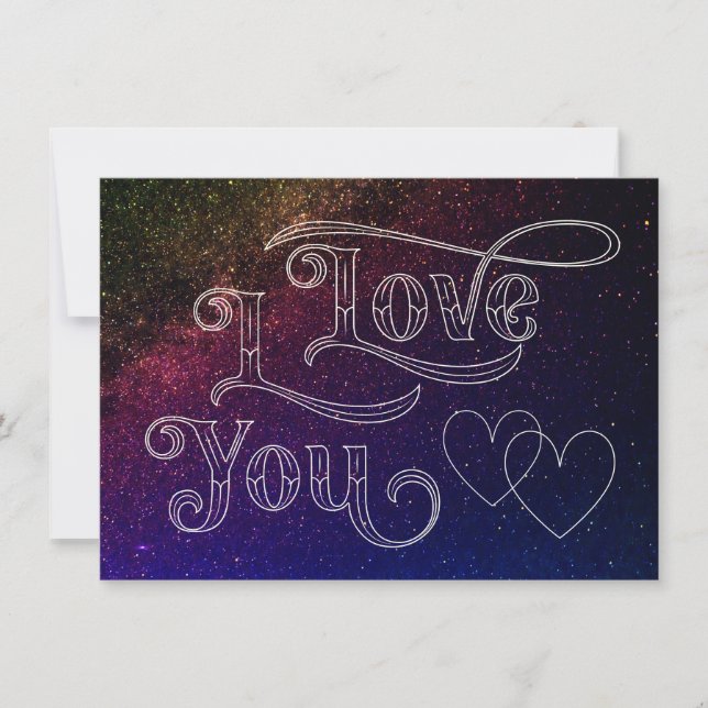 I Love You Modern Dark Heart Elegant Blue Space Card (Front)