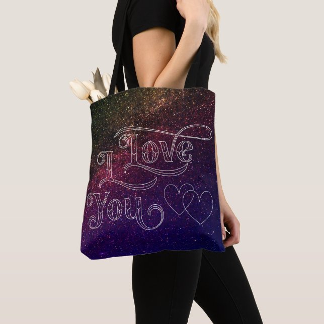 I Love You Modern Dark Heart Elegant Blue Space Tote Bag (Close Up)