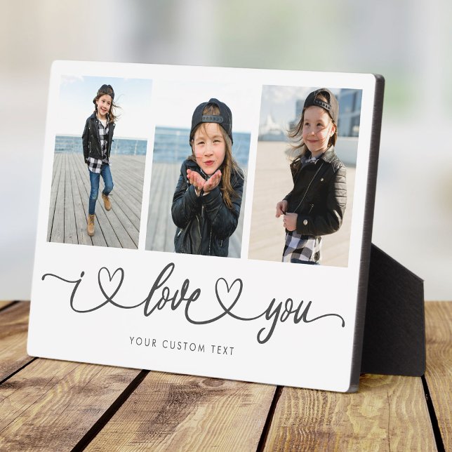 I Love You Modern Heart Script Photo Collage Plaque (Creator Uploaded)