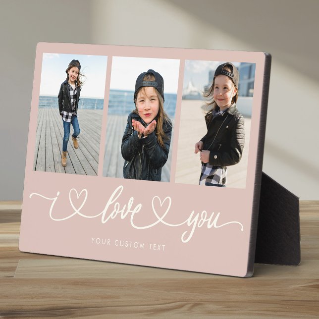 I Love You Modern Heart Script Photo Collage Plaque (Creator Uploaded)