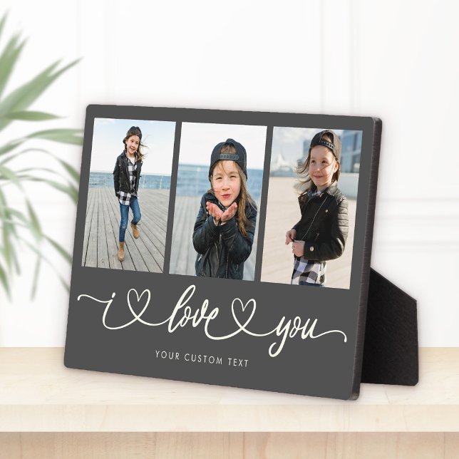 I Love You Modern Heart Script Photo Collage Plaque (Creator Uploaded)
