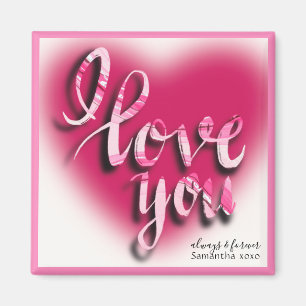 I Love You Modern Valentines Pink Heart  Magnet