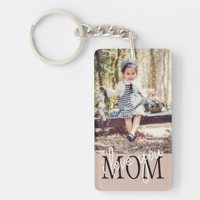 I Love You Mom Dusty Pink Custom Photo  Key Ring (Front)