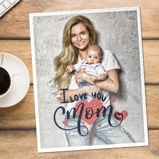 I love you mom heart typography mother's day photo jigsaw puzzle (Creator Uploaded)