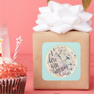 I Love You Mom Mint Green Watercolor Add Any Name  Square Sticker
