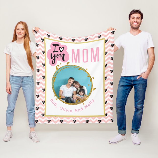 I LOVE YOU MOM Mummy Personalised Modern Photo  Fleece Blanket (In Situ)