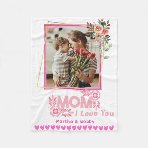 I LOVE YOU MOM Mummy Personalised Modern Photo  Fleece Blanket