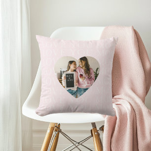 I Love You Mom Pastel Pink Heart Photo Cushion