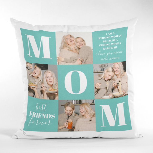 I Love You Mom Photo Collage Teal Cushion (Creator Uploaded)