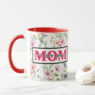 "I Love You MOM" Pink Watercolor Floral Mug