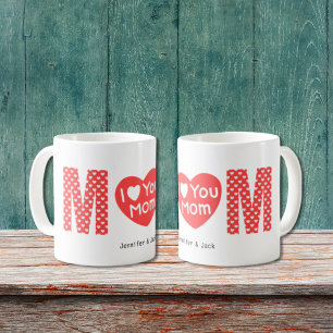 I Love You Mom Red Heart Pattern Mother's Day Coffee Mug