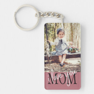 I Love You Mom Rose Gold Custom Photo Key Ring