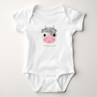 I love you moo! Cute Cow with Floral Wreath Baby Bodysuit