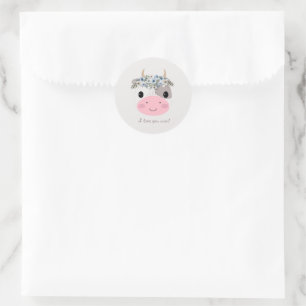 I love you moo! Cute Cow with Floral Wreath Classic Round Sticker