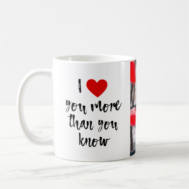 I Love You More Brushed Heart  Personalised Photo Coffee Mug (Left)
