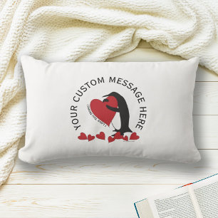 I Love You More! Cute Penguin and Red Heart Lumbar Cushion